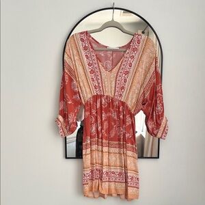 Bohemian Red and Orange Tunic Mini Dress